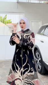 Tunik Zipper Depan - Batik Wanita Modern - Atasan Tunik Jumbo Terbaru Hitam Mewah Seragam