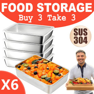 304 Stainless Steel Food Storage Box Fresh-keeping Box With Lid Household Kitchen Lunch Box Fruit Containers BBQ Food Trays for Picnic