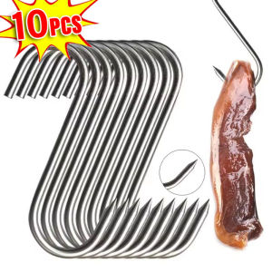 YESPERY 10Pcs Stainless Steel S Hooks with Pointed Tip Utensil Meat Hanger Hanging Hooks for Butcher Shop Kitchen Tools