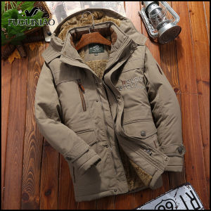 FUGUINIAO Warm winter mens jacket oversized cotton padded windbreaker casual hooded jacket polar lined long jacket windbreaker