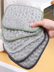 Thickened Double Layer Wire Cloth Kitchen Towel Non-Stick Oil Silver Thread Cotton Dishcloth Scouring Pad Household Cleaning Tool