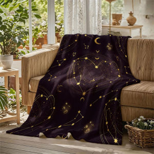 BILIBILI | Astrology Gold Purple Flannel Blanket Perfect for Sofa Office Bed Travel Sleep Read Relax Camping Four Season Use