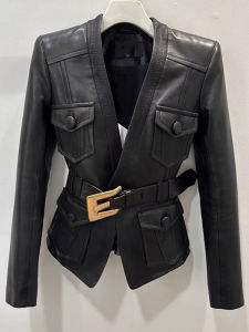 French Luxury Waist Shaping Leather Jacket