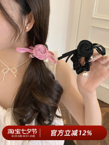 Black Pearl Rose Flower Hair Ties Womens Fashion Korean Style Butterfly Knot Hair Bands Hair Accessories Fresh out New Model