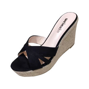 New Summer Cutout Toe Out Single Strap Wedge Sandals Rope Braided Thick Soles