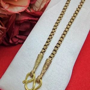 สร้อยคองานดิบทองเหลืองลายทาโร่ตัดลาย พ่นทราย ความยาว 24 นิ้ว งานดิบไม่ได้ชุบ ทองเหลืองโบราณ ใส่อาบน้ำได้ พร้อมส่ง