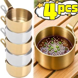 4Pcs 304 Stainless Steel Sauce Cup with Handle Steak Dipping Bowl Western Style Vinegar Dish for Snacks Sauces Seasoning