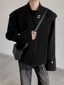 High-end Black Asymmetric Zipper Korean Cleanfit Loose Jacket