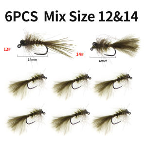 6PCS #12 #14 Realistic CDC Wet Nymph Artificial Insect Baits Damselfly Fly Fishing Flies For Trout Bass Fishing Lures