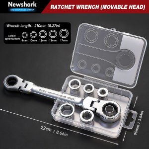 NiuXiang(NewShark) | 7-in-1 Go-Thru Ratcheting Wrench Set with Case 72-Tooth Double Box End Metric Socket Set for Auto Motorcycle
