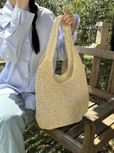 Beach Vacation Large Capacity Straw Woven Shoulder Bag for Women Autumn New Handcrafted Forest System Tote Bag Korean Style