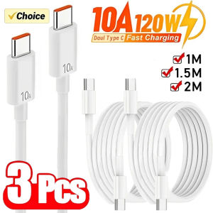 1/3Pcs 120W Nylon Cable Fast Charge Cable Dual Type C Design 10A Current Highspeed Data Transfer Cord For iPhone Samsung Xiaomi