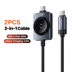 Toocki 100W Type C To Type C Cable Fast Charging 2-in-1 Magnetic Watch Cable For iPhone 17 16 Samsung S25 2.5W For iWatch Series
