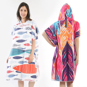 Summer Hooded Wearable Swimming Cape Bath Towels Absorbent Quick-drying Microfibre Beach Towel Velvet Cloak Bathrobe