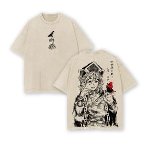 Bandai | Summer Y2k Oversized Vintage Demon Slayer Washed T-shirt Man Women Short Sleeve Tee Streetwear 2026 Anime Print Casual Tops