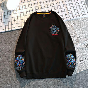 Heavy Embroidery round Neck Sweatshirt Mens Loose Long Sleeve T-Shirt Trendy Base Shirt Top for Autumn And Winter Youth Fashion