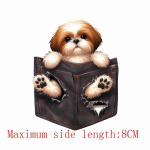2PCS 8cm Cute Pocket Dog Animals Iron on Heat Transfer Clothes Patch DTF Pinted Vinyl Thermal Appliques Washable Clothes Decal