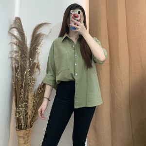 Kemeja wanita oversize - Kemeja linen olivia shirt premium quality bisa COD