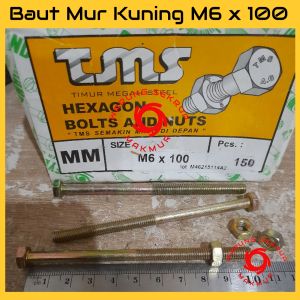 (2 pcs) Baut Mur Kuning 6x100 / Baut Kuning M6 / BMK / Baut Hexagon