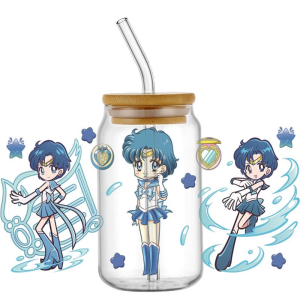 Bandai | Hotsale Pretty Sailor Moon Anime 16oz UV DTF 3D Transfer Cartoon Sticker Wrap Decals For Glass Can Cup Craft DIY Creative