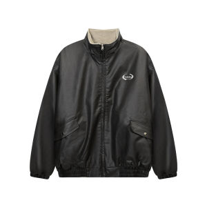 Áo Khoác Da PU Dày Dặn Kiểu Mỹ Cổ Điển Cho Nữ Màu Nâu Mélange Áo Khoác Xe Máy Hai Mặt Áo Khoác Lông Cừu