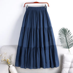 High Waist A-Line Skirt Cotton Linen Fabric Patchwork Womens Spring Summer Loose Fit Flared Skirt Slimming Effect