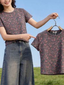 Retro Floral Summer Slimming Easy Match T-shirt