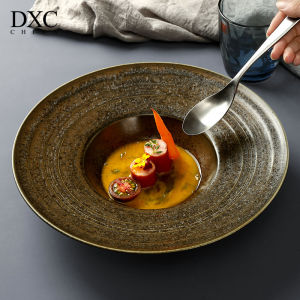 Dxc Ceramic Soup Plate Deep Dish Western Style Dining Utensils Creative Restaurant Pasta Plate Home Use Straw Hat Plate