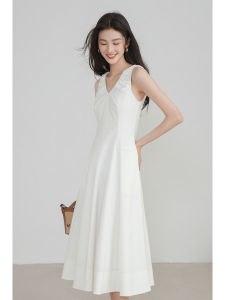 Váy Dài Không Tay Màu Trắng Thanh Lịch Mùa Hè Váy Bó Sát Kiểu Pháp Fashlul Váy Bó Sát Dài Đến Giữa Bắp Chân Cho Nữ