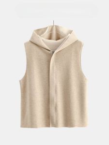 Casual Acetate Wool Hooded Vest Womens Fashionable High-End Feel Autumn New Style Open Cardigan Old Money Style SK2930