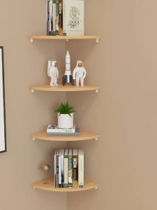 Solid Wood Texture Shelf Fan Shaped Wall Mounted No Drill Corner Hanging Rack Minimalist Practical Home Shelf