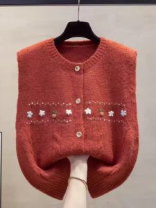 เสื้อคาร์ดิแกนถักคอตั้งลายดอกไม้ถักมือสำหรับผู้หญิง ฤดูใบไม้ผลิและฤดูใบไม้ร่วง 2025 เสื้อกั๊กแฟชั่นใหม่