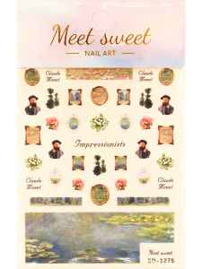 New Craft 5D Relief Nail Art Stickers Monet Van Gogh Oil Painting Sunflower Lotus Sunrise Kite Flower Nail Stickers Beauty Tools