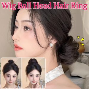 Wig Ball Head Hair Ring Elastic Straight Hair Bun Ring Female Nature Fluffy Bud Haircut Updo Full Real Hair Chignon