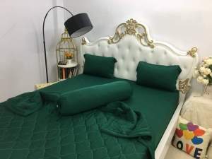 Bộ grap  thun Hàn Quốc mịn mát bộ ga thun màu xanh rêu