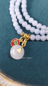 Vòng tay đá Beryl màu xanh phớt kiểu quấn 3 vòng size hạt 4 li phối charm treo đồng điếu kim tiền phong cách thời trang dễ thương | Hoa Minh Gem