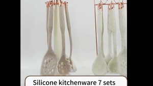 Silicone Kitchen Utensils Set 7PCS Non-Stick Turner Slotted Spatula Spaghetti Claw Heat Resistant With Storage Rack