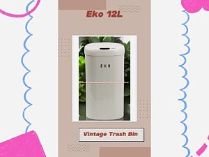 Eko 12L Vintage Trash Bin White Green Tempat Sampah Dengan Sensor Warna Hijau Putih Mudah Dibersihkan