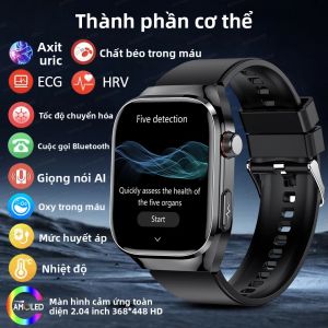 Đồng Hồ Thông Minh ECG 2025 Mới Màn Hình AMOLED 2.04 Theo Dõi Sức Khỏe Giấc Ngủ Kiểm Tra Sức Khỏe Năm Cơ Quan Axit Uric HRV Trợ Lý Giọng Nói Tương Thích Với Android & iOS
