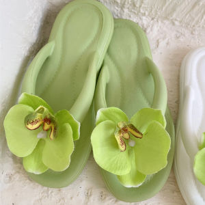 Didi Butterfly Orchid Thong Slippers Beach Sandals Womens Flip Flops Anti-Slip Comfortable EVA Plant Pattern Flat Bottom Slippers