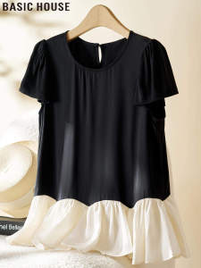 Basic House | Slim Unique Design Copper Ammonia Silk Peplum Short Sleeve T-Shirt