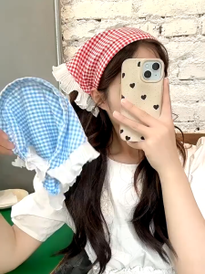 Băng Đô Caro Hàn Quốc Viền Bèo – Phụ Kiện Makeup Rửa Mặt – Giữ Tóc Gọn Nhiều Màu Pastel