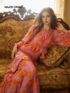 Custom Design Versatile Elegant French Style Orange Print Dress