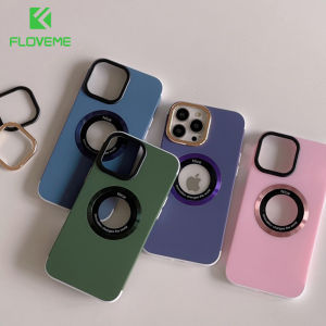 FLOVEME Business Logo Hole Phone Case For iPhone 14 13 12 Pro Max 14 Plus CD Pattern Wireless Charging PC Shockproof Back Cover For iphone 14 13 12
