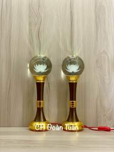 Một cặp đèn thờ cầu sen pha lê trụ đồng - đèn thờ quả cầu sen pha lê - đèn trang trí bàn thờ