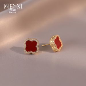 WENXI | Luxury Red Four-Leaf Clover Earrings
