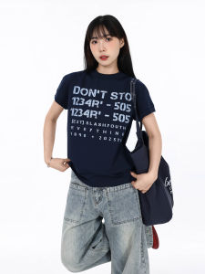 Free Sonata American Casual Letter Short Sleeve T-Shirt Women Summer Cool Feeling Loose Slimming Top Street Style round Neck