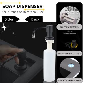 Stainless Steel Soap Dispenser Silver / Black-finish Pump with 360ml ABS Bottle Sink Soap Dispenser