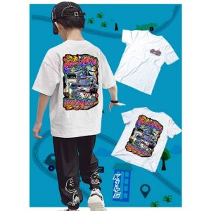 เสื้อยืดเด็กสกรีนลาย สู้งานสู้ชีวิต K145 สีขาว แขนสั้น เนื้อผ้าโพลีเอสเตอร์100% สกรีนคมชัดตรงปก Bkscreenshirt