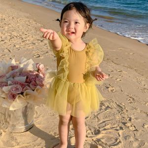 Maid Baby Girl Swimming Suit New Style Children Fashion Backless One-Piece Swimsuit Skirt Korean System Swimwear for Girls